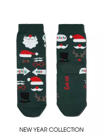 Новогодние детские носки "патчи" с пушистой нитью 378 темно-зеленый, , 16-18, CONTE-KIDS, - 1