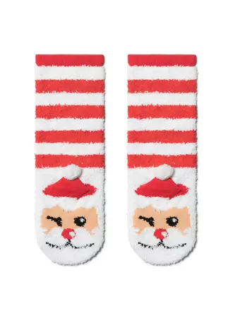 Пушистые новогодние детские носки "санта" с помпоном 448 красный, , 22, CONTE-KIDS, - 1