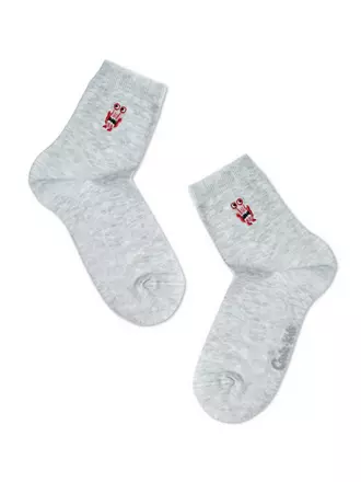Однотонные детские хлопковые носки с вышивкой tip-top 513 светло-серый, , 16, CONTE-KIDS, - 1