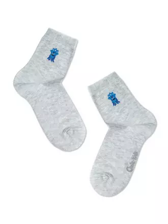 Однотонные детские хлопковые носки с вышивкой tip-top 515 светло-серый, , 22, CONTE-KIDS, - 1