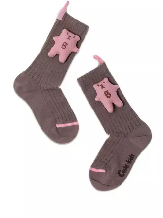 Удлиненные детские носки tip-top из хлопка с декоративной игрушкой 574 кофейный, , 16, CONTE-KIDS, - 1