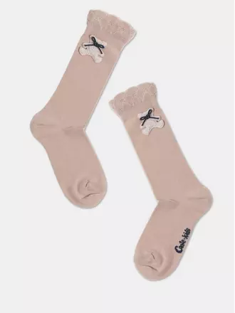 Удлиненные детские носки tip-top из хлопка с декоративной игрушкой 576 бежевый, , 18, CONTE-KIDS, - 1
