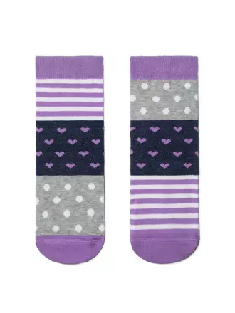Хлопковые детские носки "веселые ножки" 282 серый-сиреневый, , 18, CONTE-KIDS, - 1