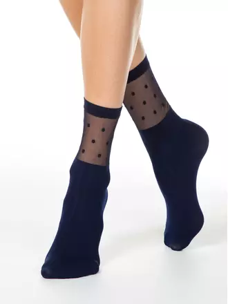Удлиненные женские носки с прозрачным верхом в горошек fantasy marino, , 36-39 (23-25), CONTE ELEGANT, - 1