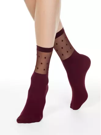 Удлиненные женские носки с прозрачным верхом в горошек fantasy marsala, , 36-39 (23-25), CONTE ELEGANT, - 1
