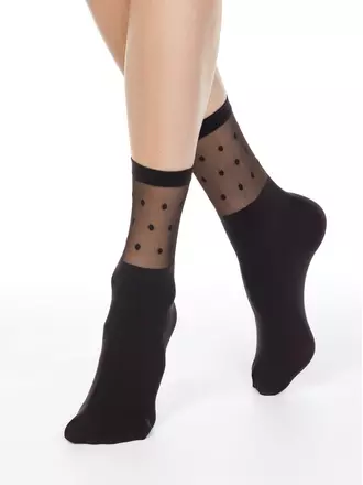 Удлиненные женские носки с прозрачным верхом в горошек fantasy grafit, , 36-39 (23-25), CONTE ELEGANT, - 1