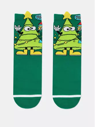 Детские новогодние носки (махровая стопа) new year 910 зеленый, , 16-18, CONTE-KIDS, - 1