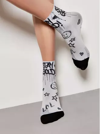 Плотные женские носки с черным мыском и рисунком «stay» 906, , 36-39 (23-25), CONTE ELEGANT, - 1