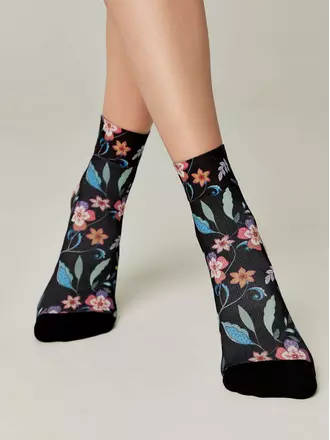 Плотные женские носки с черным мыском и рисунком «flowers» 905, , 36-39 (23-25), CONTE ELEGANT, - 1