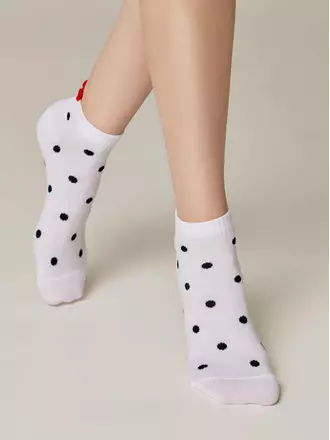Короткие женские хлопковые носки в горошек 222 белый-черный, , 36-37 (23), CONTE ELEGANT, - 1