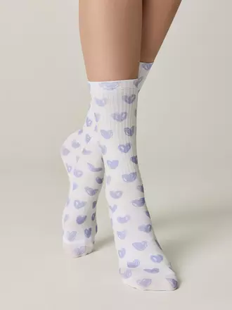 Удлиненные женские носки с хлопком 558 белый-сиреневый, , 38-39 (25), CONTE ELEGANT, - 1