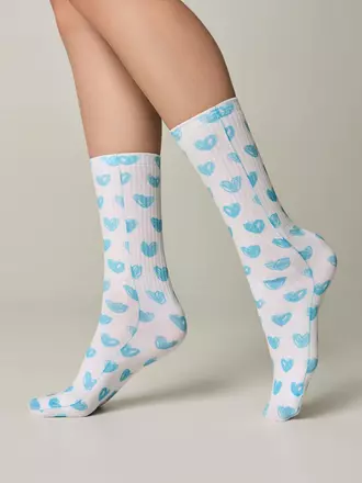Удлиненные женские носки с хлопком 558 белый-бирюза, , 36-39 (23-25), CONTE ELEGANT, - 1
