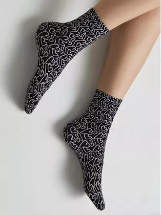Плотные женские носки с рисунками «love» conte fantasy 23с-83сп nero-bianco, , 36-39 (23-25), CONTE ELEGANT, - 1