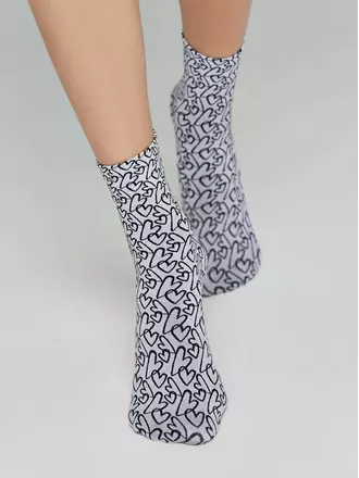 Плотные женские носки с вывязанным рисунком «сердечки» conte fantasy 23с-84сп nero-bianco, , 36-39 (23-25), CONTE ELEGANT, - 1