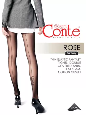 Колготки женские с имитацией шва и рисунком rose fantasy nero, , 4, CONTE ELEGANT, - 1