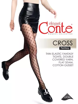 Колготки женские с рисунком «крестики» cross fantasy nero, , 3, CONTE ELEGANT, - 1