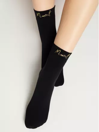 Матовые носки с сияющей термоаппликацией moment fantasy gold-nero, , 36-38 (23-25), CONTE ELEGANT, - 1