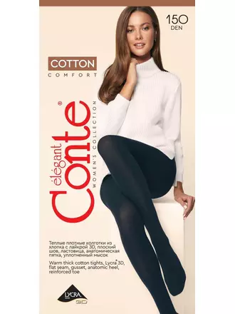 Теплые хлопковые колготки cotton 150 den nero, , 4, CONTE ELEGANT, - 1