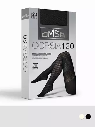 Теплые ажурные колготки omsa corsia 120 nero, , 3, OMSA, - 1