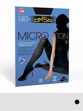 Теплые двухслойные колготки omsa micro&cotton 140 nero, , 3, OMSA, - 1