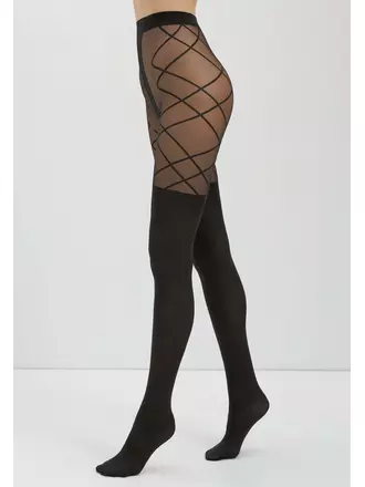 Колготки женские с имитацией гольфинов и рисунком «ромбы» concept grafit, , 2, CONTE ELEGANT, - 1
