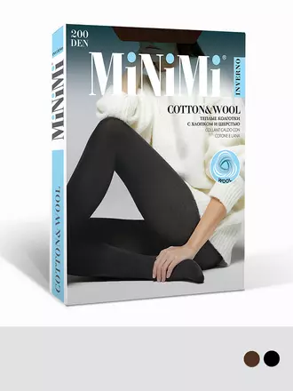 Теплые колготки minimi cotton&wool 200 nero, , 2, MINIMI, - 1