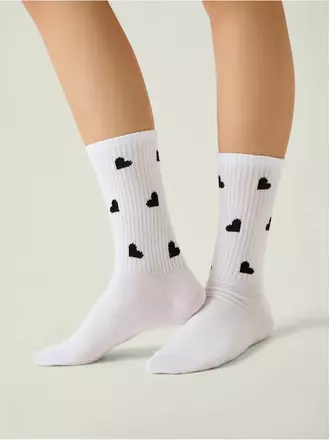 Носки женские с рисунком «сердечки» active 708 белый, , 36-38 (23-25), CONTE ELEGANT, - 1