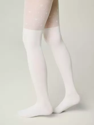 Колготки с имитацией гольфинов и сердечками sweet girl bianco, , 116-122, CONTE ELEGANT, - 1