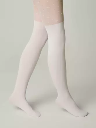 Детские колготки с сердечками и имитацией гольфинов sweet lady bianco, , 152-158, CONTE ELEGANT, - 1