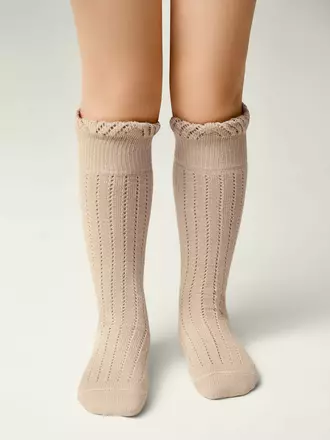 Гольфы с воздушными рюшами и хлопком miss 058 бежевый, , 18, CONTE-KIDS, - 1