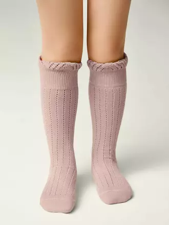 Гольфы с воздушными рюшами и хлопком miss 058 пепельно-розовый, , 16, CONTE-KIDS, - 1