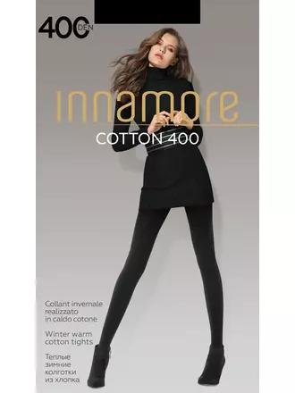 Колготки innamore cotton 400 nero, , 3, INNAMORE, - 1