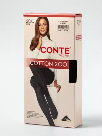 Колготки женские хлопковые conte cotton 200 nero, , 4, CONTE ELEGANT, - 1