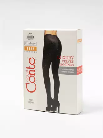 Черные бархатные леггинсы с металлическими блестками star nero, , 170-94/S, CONTE ELEGANT, - 1