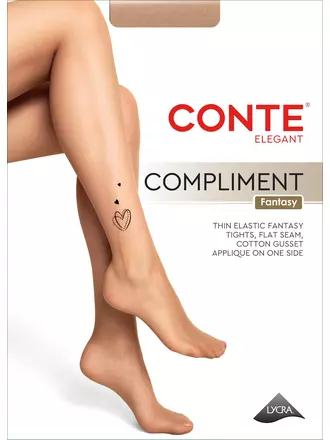 Колготки с имитацией тату «сердечки» fantasy compliment nero, , 3, CONTE ELEGANT, - 1