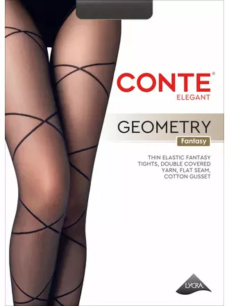 Колготки с имитацией шнуровки fantasy geometry nero, , 3, CONTE ELEGANT, - 1