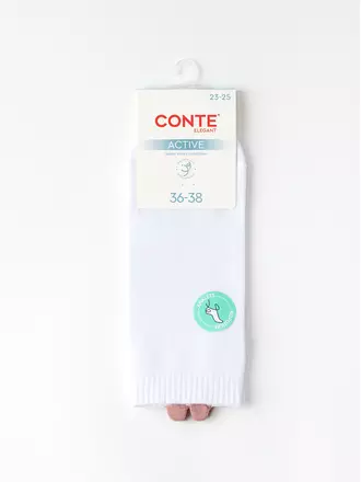 Короткие носки с пикотом «сердечком» active 221 белый-пепельно-розовый, , 36-39 (23-25), CONTE ELEGANT, - 1