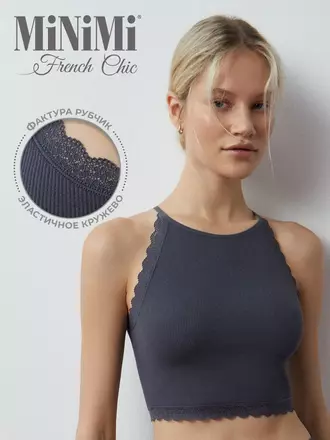 Топ в рубчик на тонких бретелях minimi 1221s french chic grigio scuro, , 42/44 (XS/S), MINIMI, - 1