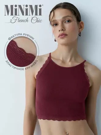 Топ в рубчик на тонких бретелях minimi 1221s french chic bordo, , 42/44 (XS/S), MINIMI, - 1