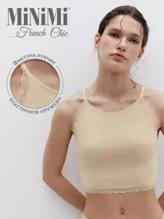 Топ в рубчик на тонких бретелях minimi 1221s french chic beige, , 44/46 (S/M), MINIMI, - 1