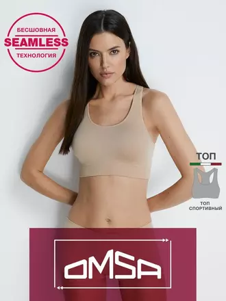 Топ спортивный на широких бретелях omsa oms142 naturale, , 46/48 (M/L), OMSA, - 1