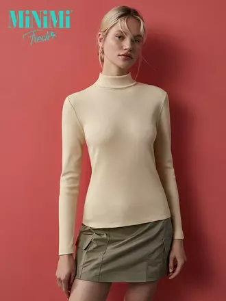 Водолазка с высоким воротником с подворотом (кашкорсе) minimi 1731с fresh beige, , 44 (S), MINIMI, - 1