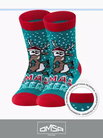 Носки детские с новогодним рисунком (олень) omsa kids calzino 21n65 acqua, , 31-34 (18-20), OMSA, - 1