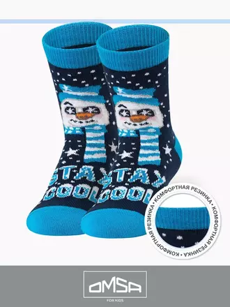 Носки детские с новогодним рисунком (снеговик) omsa kids calzino 21n65 blu, , 35-38 (20-22), OMSA, - 1