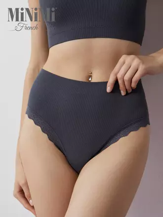 Женские трусы-слипы в рубчик minimi 2221s french chic slip midi grigio scuro, , 44/46 (S/M), MINIMI, - 1