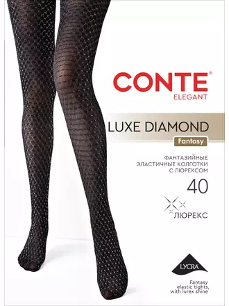Колготки с ажурными ромбами из люрекса conte luxe diamond nero, , 4, CONTE ELEGANT, - 1