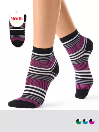Женские носки в контрастную полоску minimi trend 4205 fuxia, , 39-41 (25-27), MINIMI, - 1