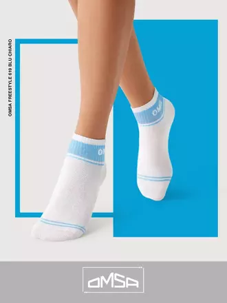 Короткие носки унисекс со сленговыми надписями omsa freestyle 619 bianco/blu chiaro, , 42-44 (27-29), OMSA, - 1