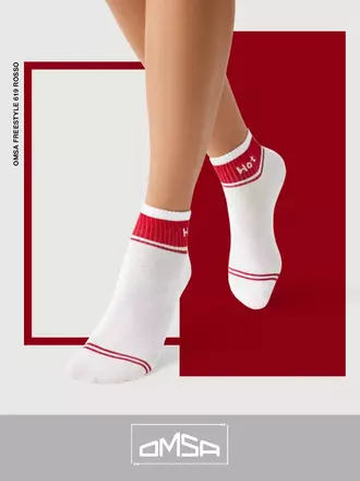 Короткие носки унисекс со сленговыми надписями omsa freestyle 619 bianco/rosso, , 42-44 (27-29), OMSA, - 1