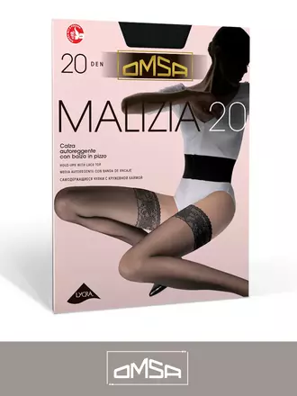 Чулки женские с кружевом omsa malizia 20 fumo, , 2, OMSA, - 1